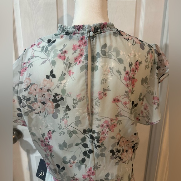 Adrianna Papell Short Printed Chiffon Dress Size 14 NWT Mint Multi Floral Spring - Picture 14 of 16